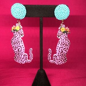 NWOT Handmade Pink Leopard Earrings